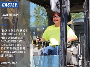 dawn mencin operates a piece of heavy machinery at a jobsite