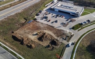 Arial drone shot of earthwork on construction site